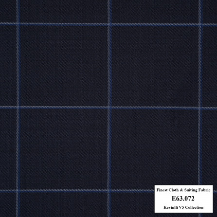 E63.072 Kevinlli V5 - Vải Suit 60% Wool - Xanh đen Caro trắng xanh